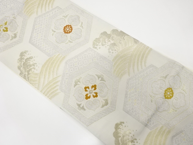 アンティーク　花亀甲に荒波模様織り出し袋帯(材料)